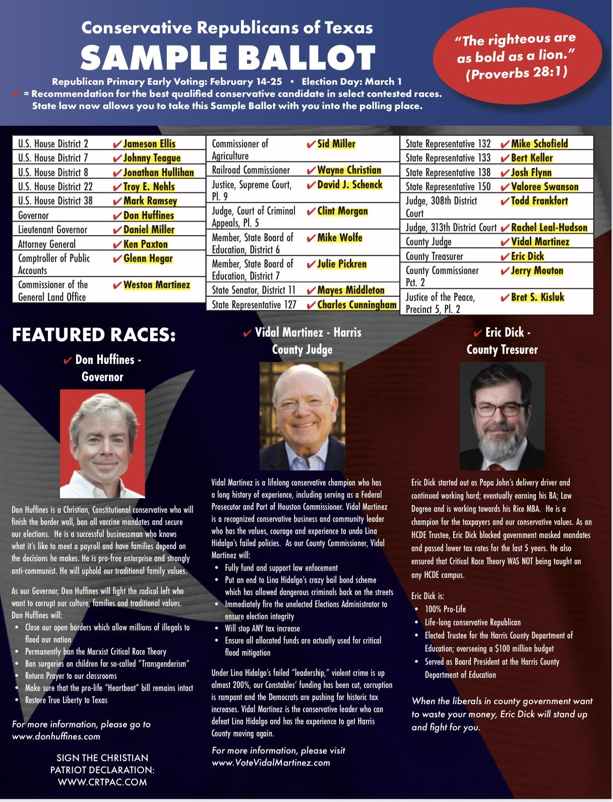 Harris County Sample Ballot Endorsements Conservative Republicans of Texas